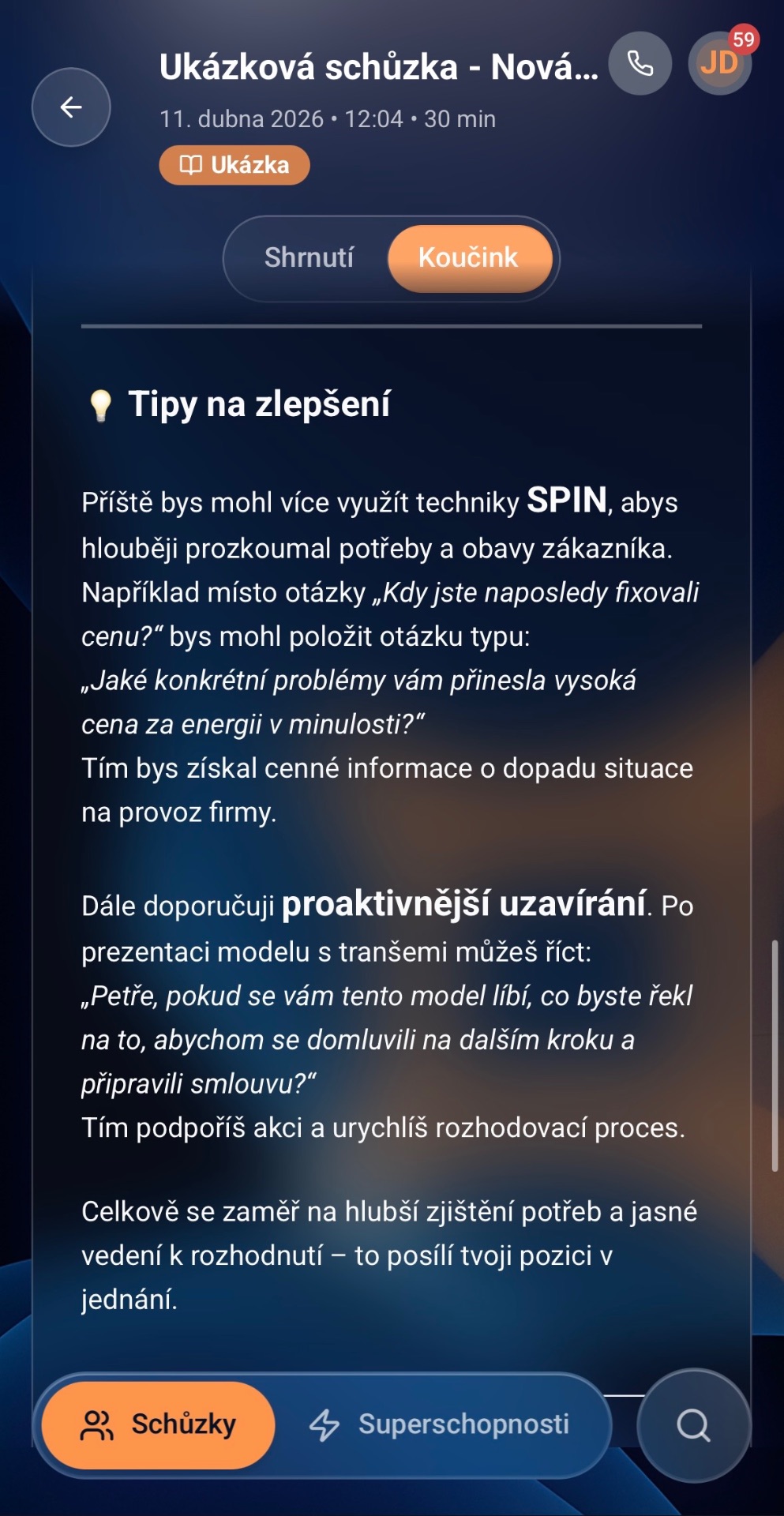 Koučink schůzky v Prospirio Hubu